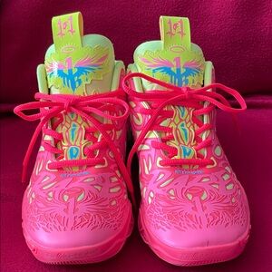Vibrant Kids Shoes with Neon Pink and Green Accents puma 5.5